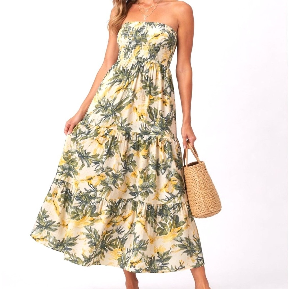 Charlie Paige‎ Strapless Gauze Sundress Boho Beach Maxi Dress Size L